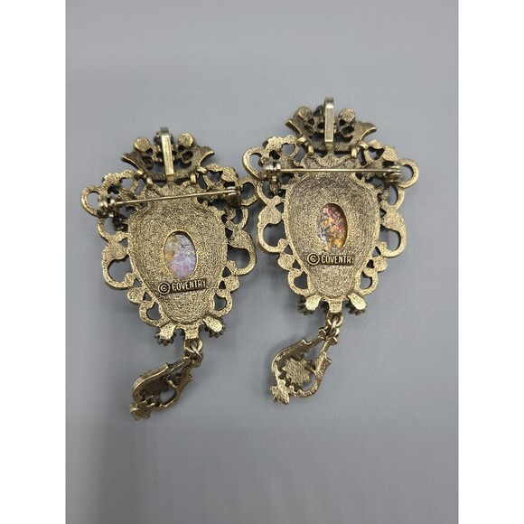 Vintage Sarah Coventry Contessa Brooch Pendant: Antiqued  Sarah Coventry Contessa Faux Opal Rhinestone Crown Brooch Or Pendant Lot Of Two